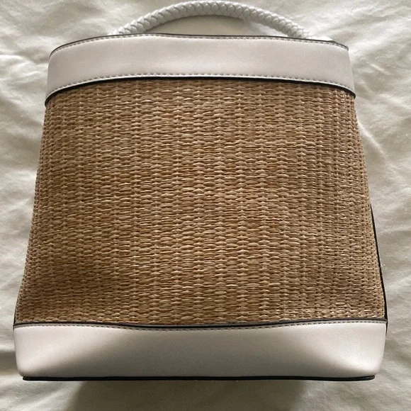 Nine West White Straw-Trim Bucket Bag with Braided Strap - Picture 11 of 12